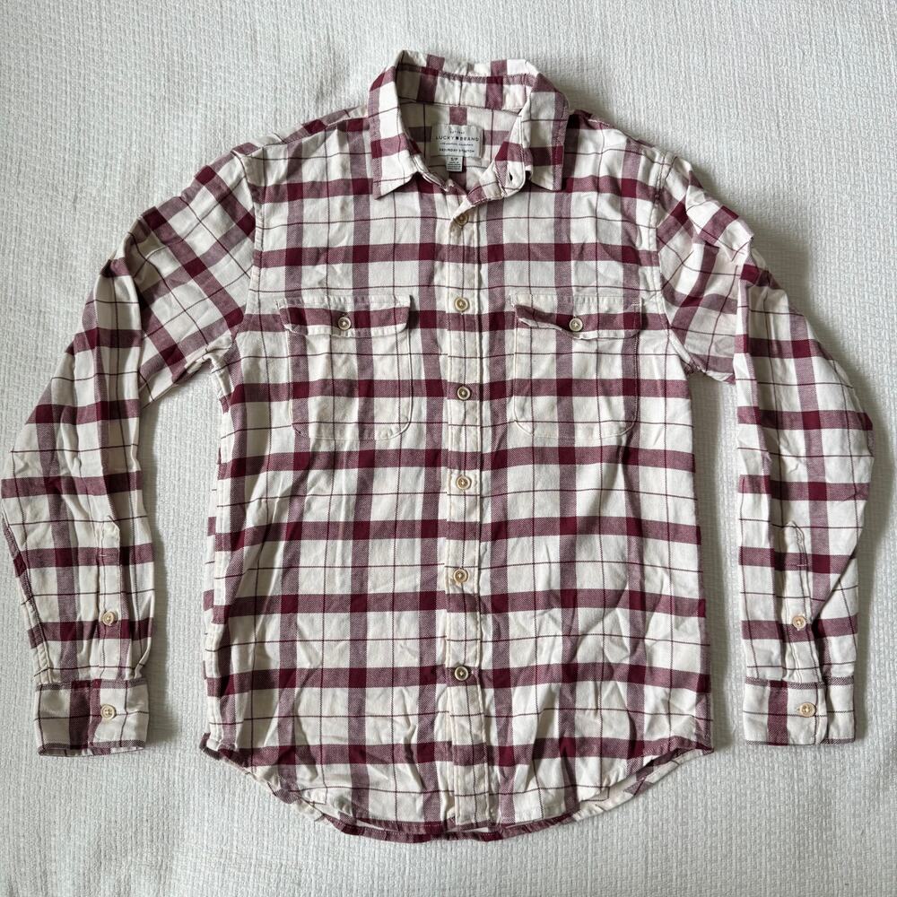 Lucky Brand Flannel Shacket Button Up Oversized Top Womens Sz Sm Shirt Red White